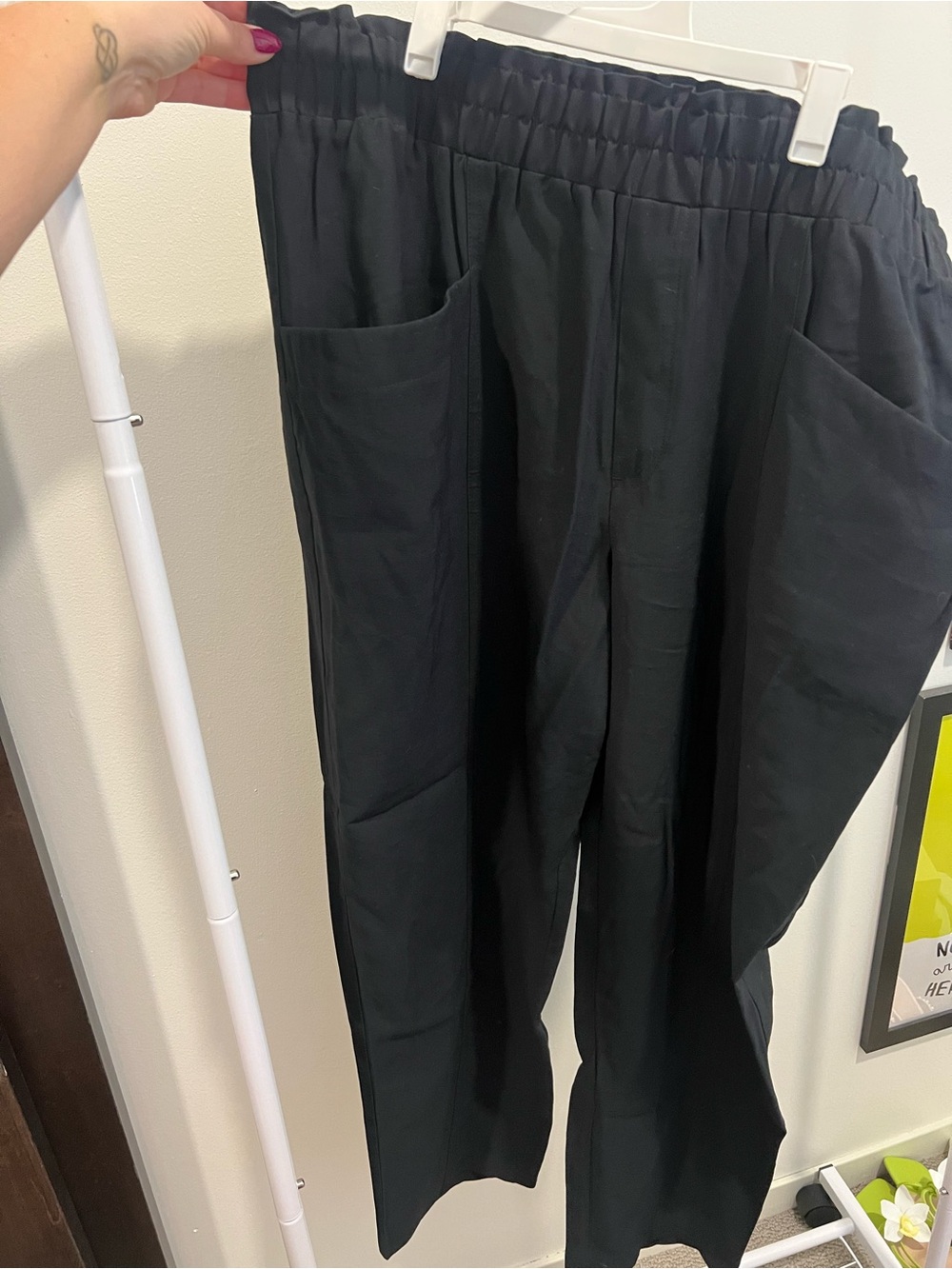 a new day Black Women's Elastic-Waist Wide Leg Pants
